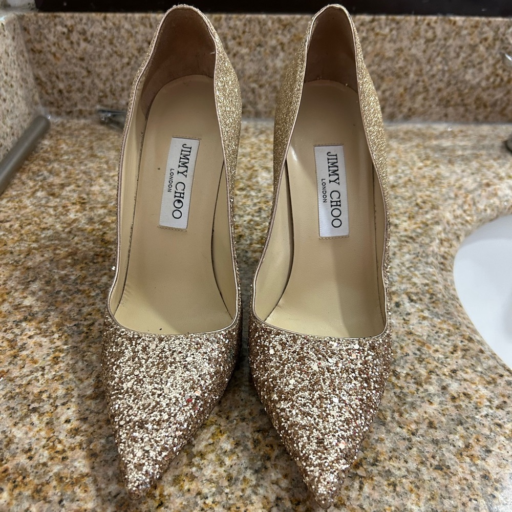Jimmy Choo Sparkling Gold Heels